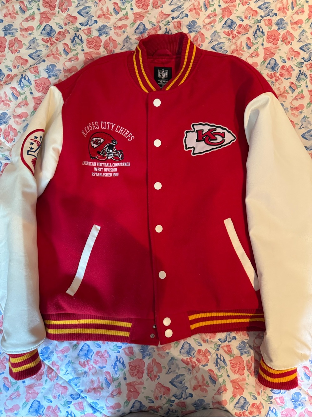 NFL Kansas City Chiefs Red, White & Yellow Varsity Bomber Jacket